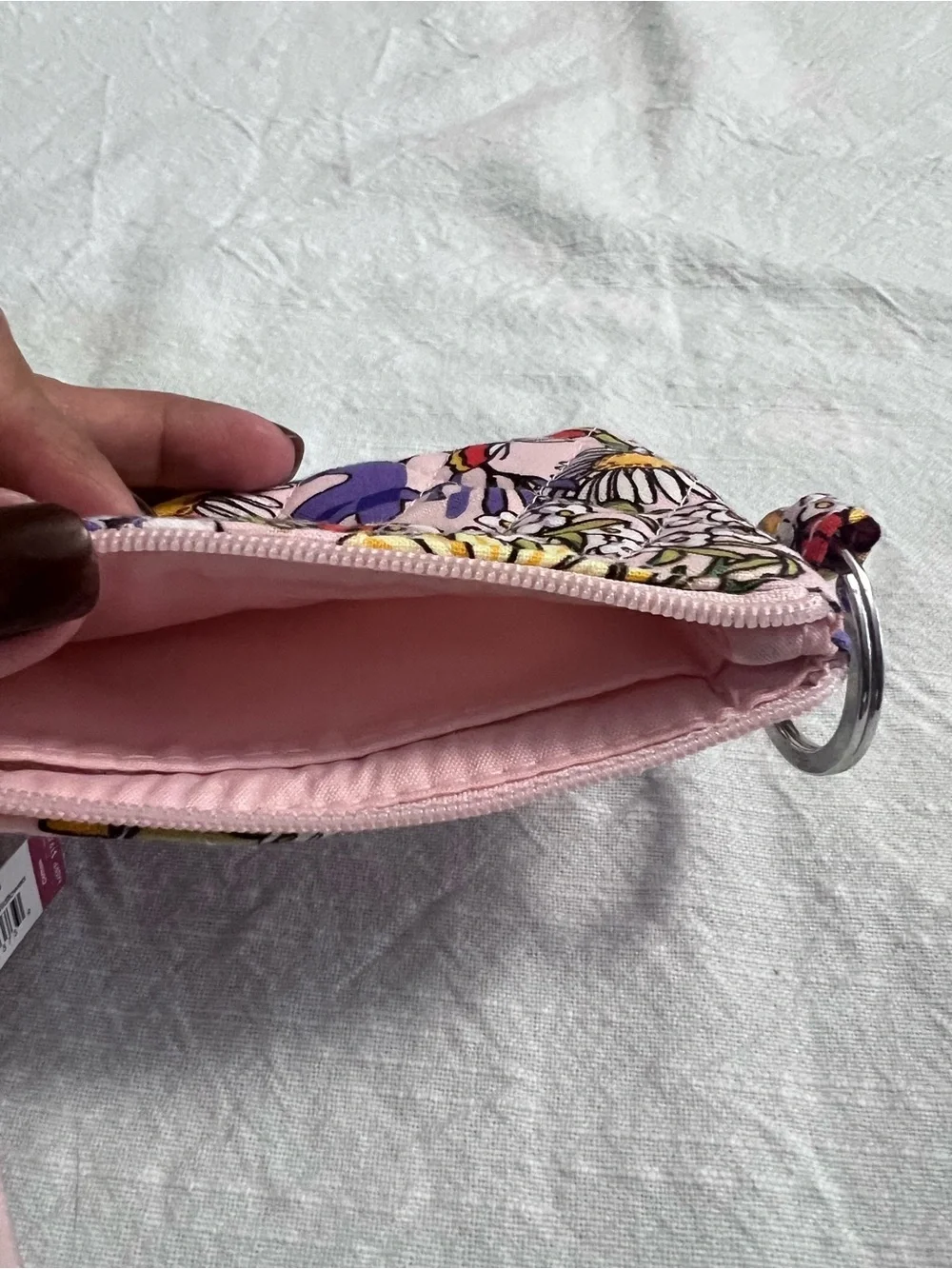 Vera Bradley Zip Id Coastal Wildflowers Floral Pink Card Holder Keychain